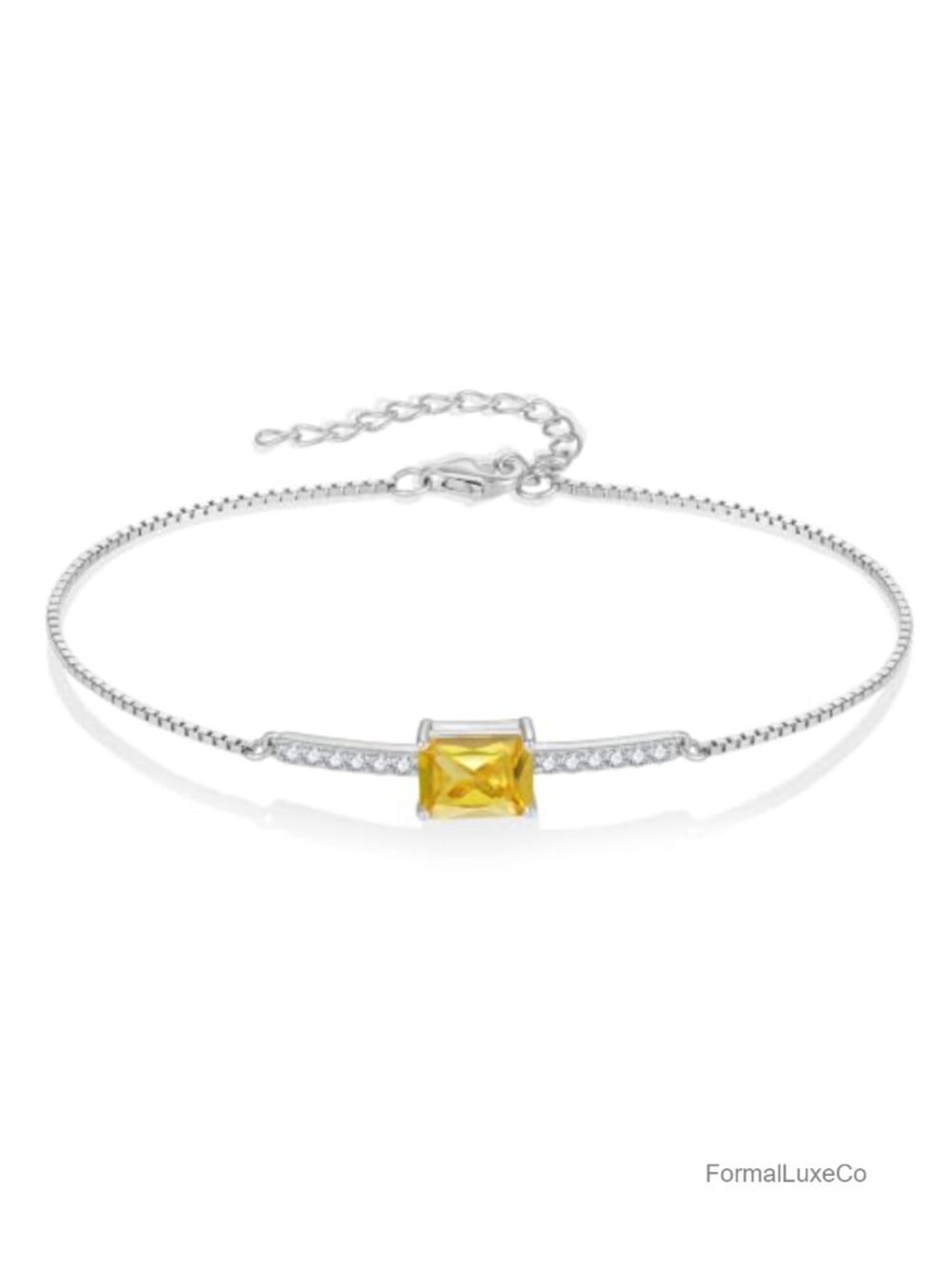 925 Sterling Silver Halo Rectangular Cut Birthstone Bracelet for Her